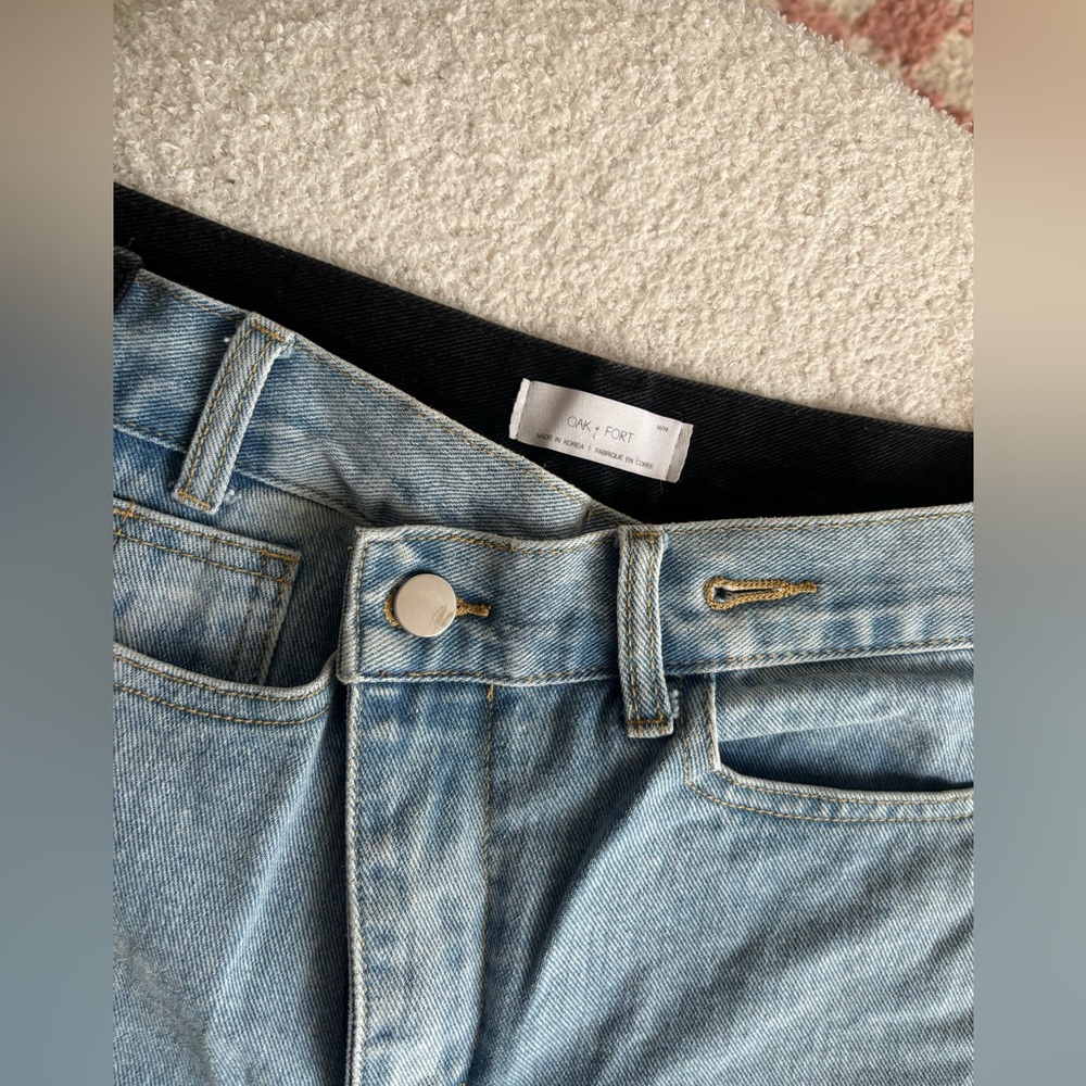 Oak + Fort Crossover Front Straight Leg Jeans - blue and black - M - Picture 6 of 6